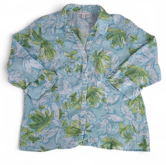 JM Collection 100% Linen Floral Button Front Shirt Women’s Plus 18W Resortwear - Picture 3 of 16